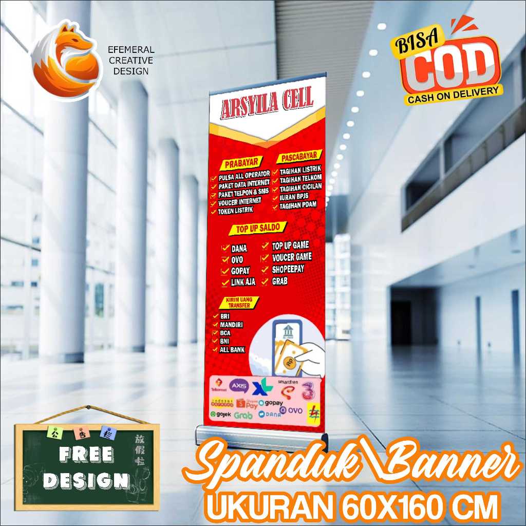 Cetak Spanduk Banner Top Up 60X160  Cm Free Desain Dan Ukuran