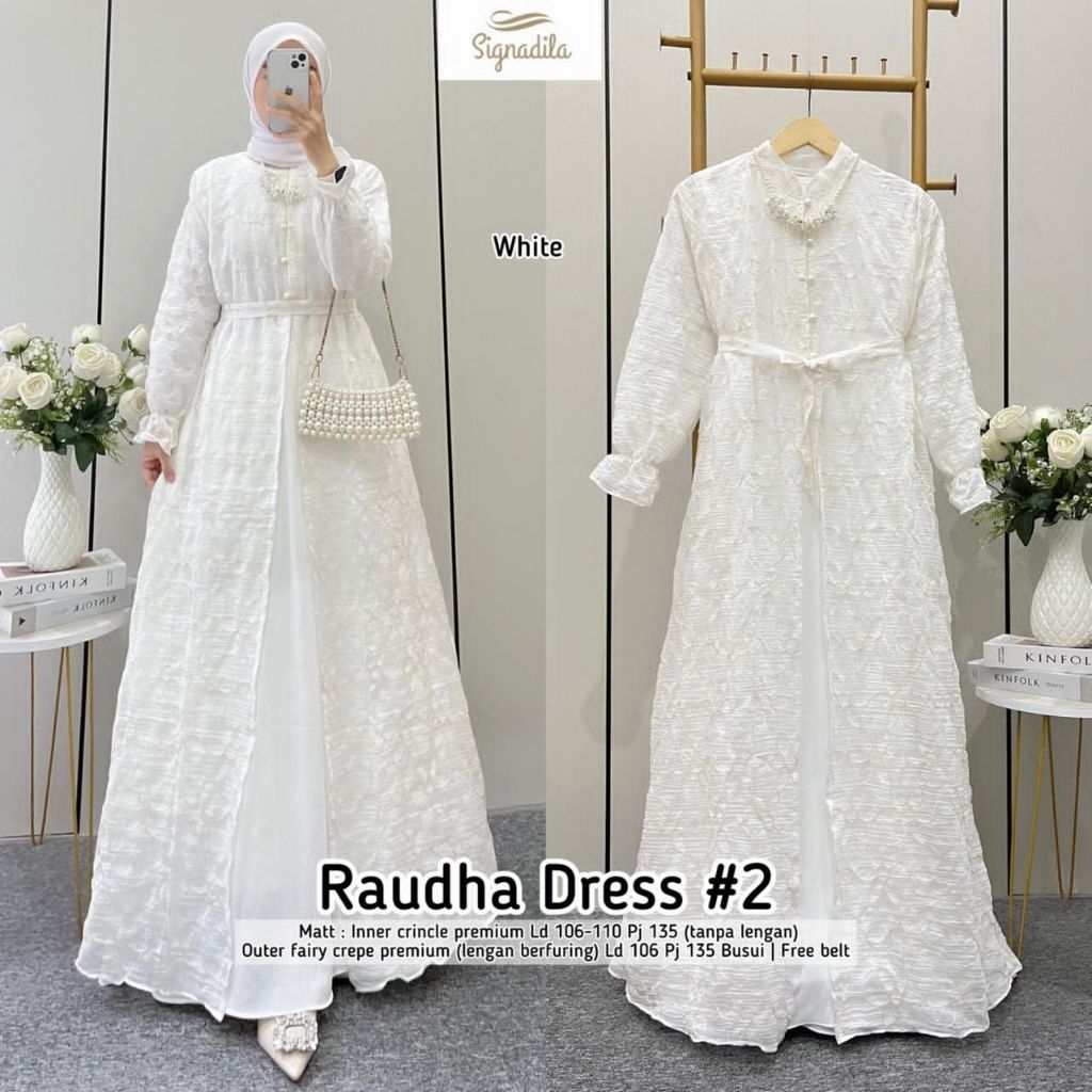 AM Raudha Dress #2 l atasan baju muslim gamis lebaran gamis putih wanita