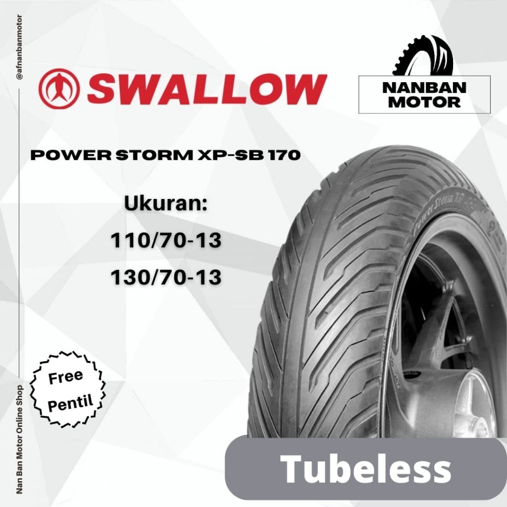 BAN MOTOR SWALLOW SB-170 POWER STORM XP BAN TUBELESS UKURAN 110/70-13 & 130/70-13 UNTUK MOTOR RING 1