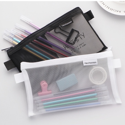 Tempat Pensil Jaring / Kotak Pensil Mesh / Transparan Kapasitas Besar