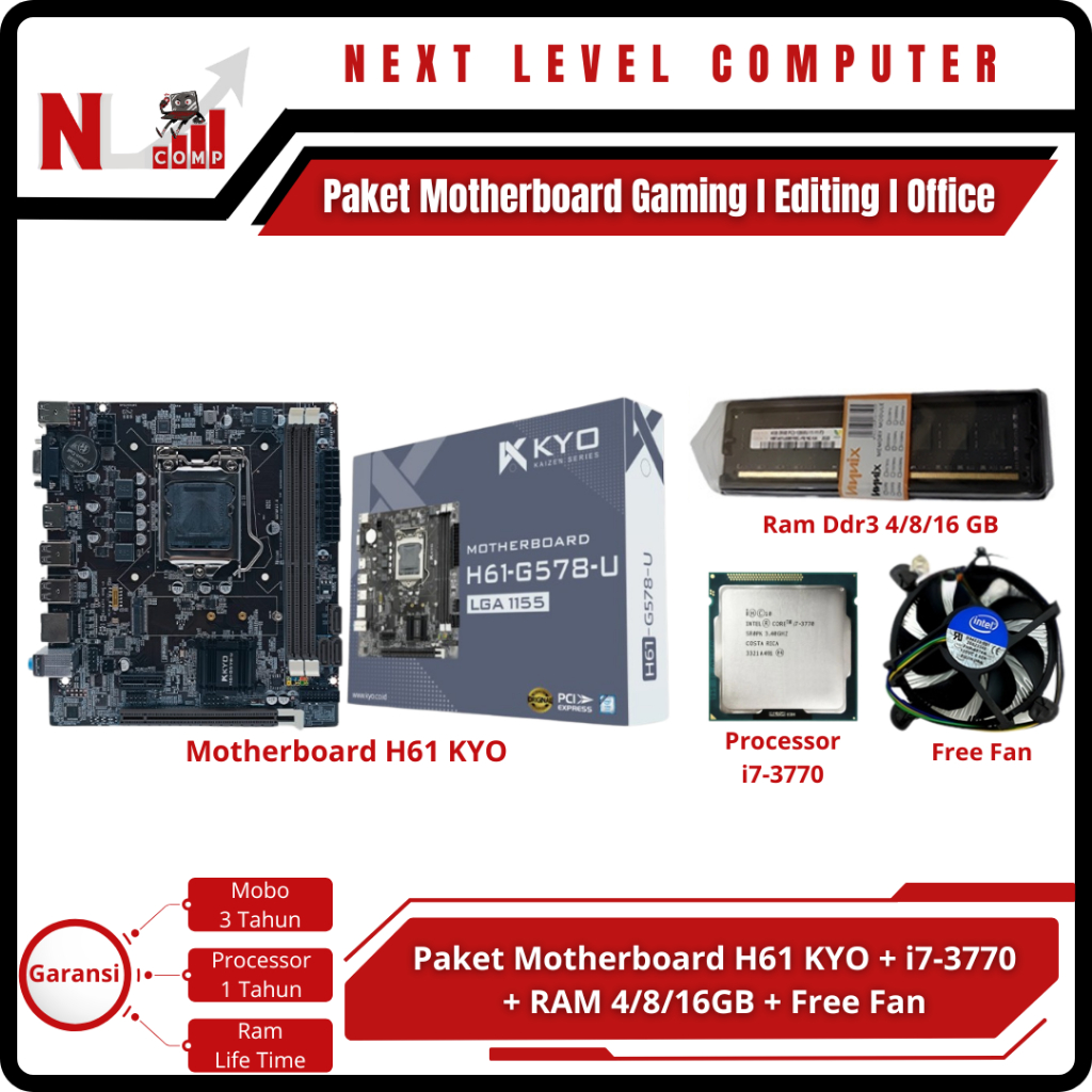 Paket Office/Editing/Gaming Motherboard H61 KYO KAIZEN Intel Core Processor i7-3770 Socket Lga 1155 