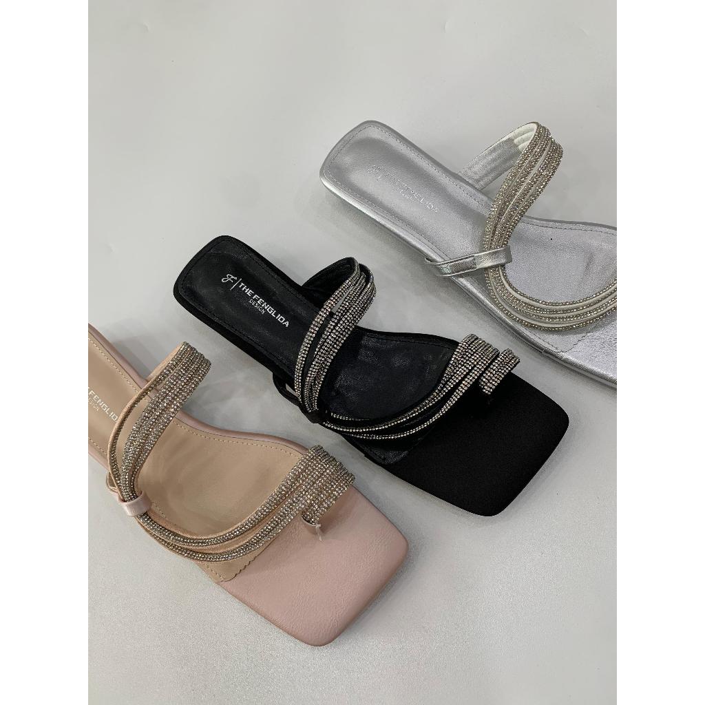 Allure Valerie 058-3 Sandal Wanita Hak Chunky 1 Cm Mewah Elegant Import