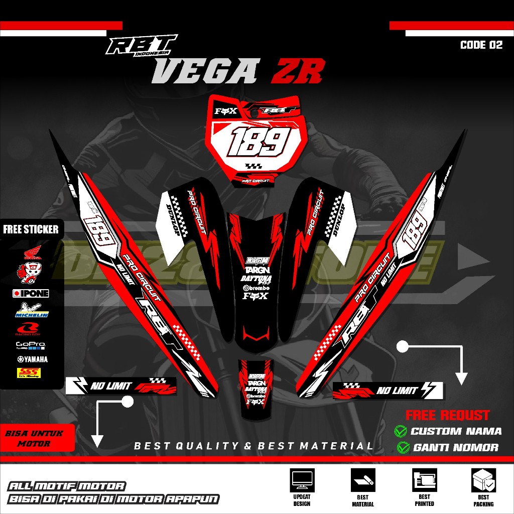(COD) Sticker Variasi RBT/GTX VEGA ZR Decal Striping Bebek Modif RBT, FREE STICKER PACK