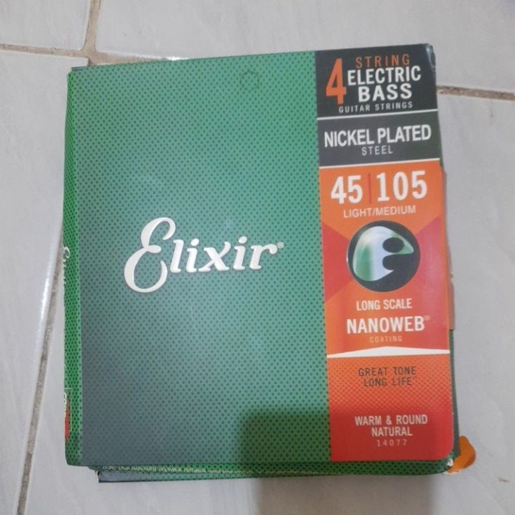 senar bass Electric elixir kualitas premium 4 string nickle plated steel nanoweb 45-105