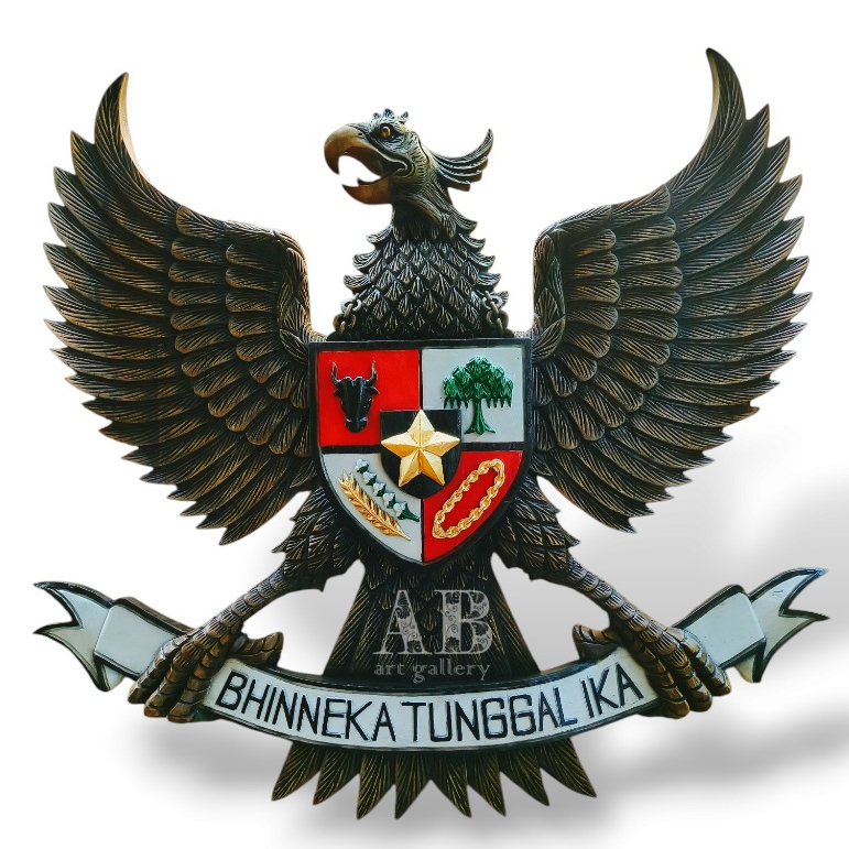 Lambang Garuda Pancasila Ukiran Kayu Jati Warna Antik 100cm