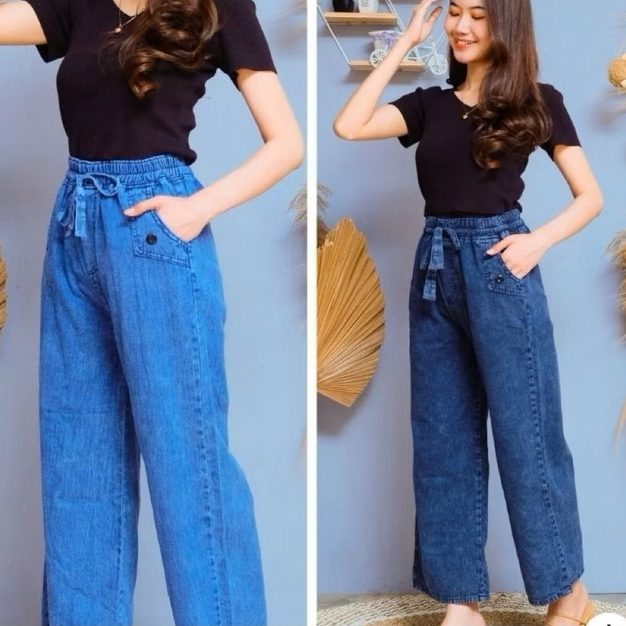 Lissa Jeans Kulot Lipat JUMBO Celana Kulot Jeans Wanita