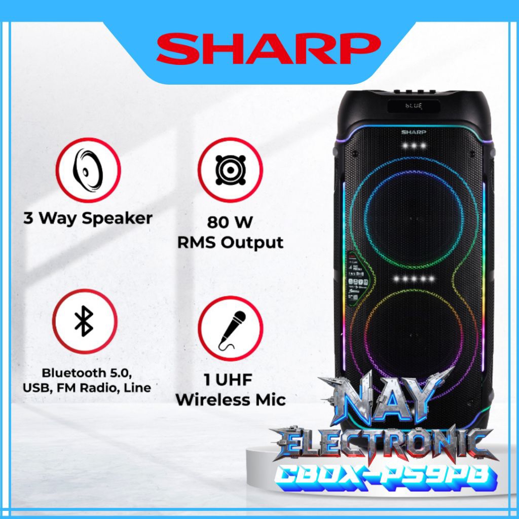 CBOX-PS9PB | 8 Inch Party Speaker Black Series - SHARP SPEAKER AKTIF CBOX-PS9PB