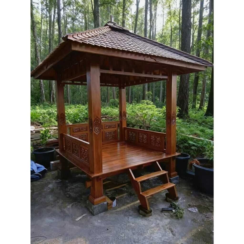 saung gasebo minimalis elegan kayu jati