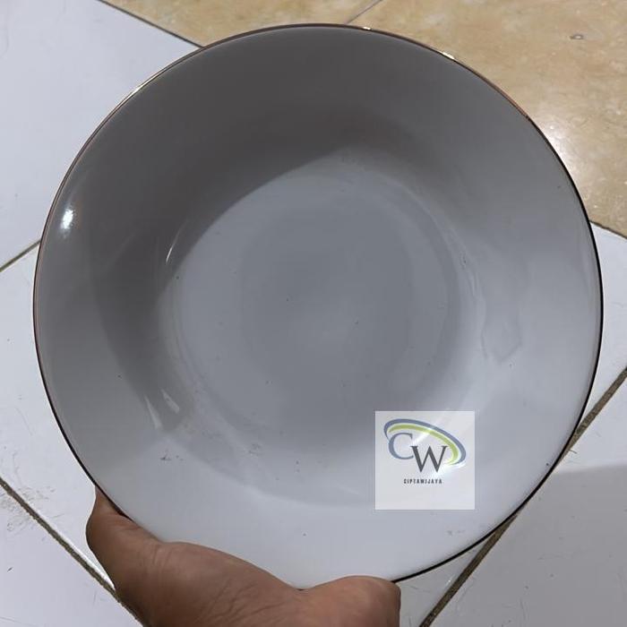 (1PCS)SUNBIRD Piring Makan Keramik 9 INCH Tebal (LIST 1 EMAS) Putih Polos List Prasmanan Kitchenware