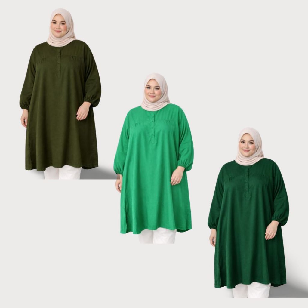 Tunik polos viscose atasan wanita kancing hidup jumbo hijau sage - botol - alpukat - army - mint