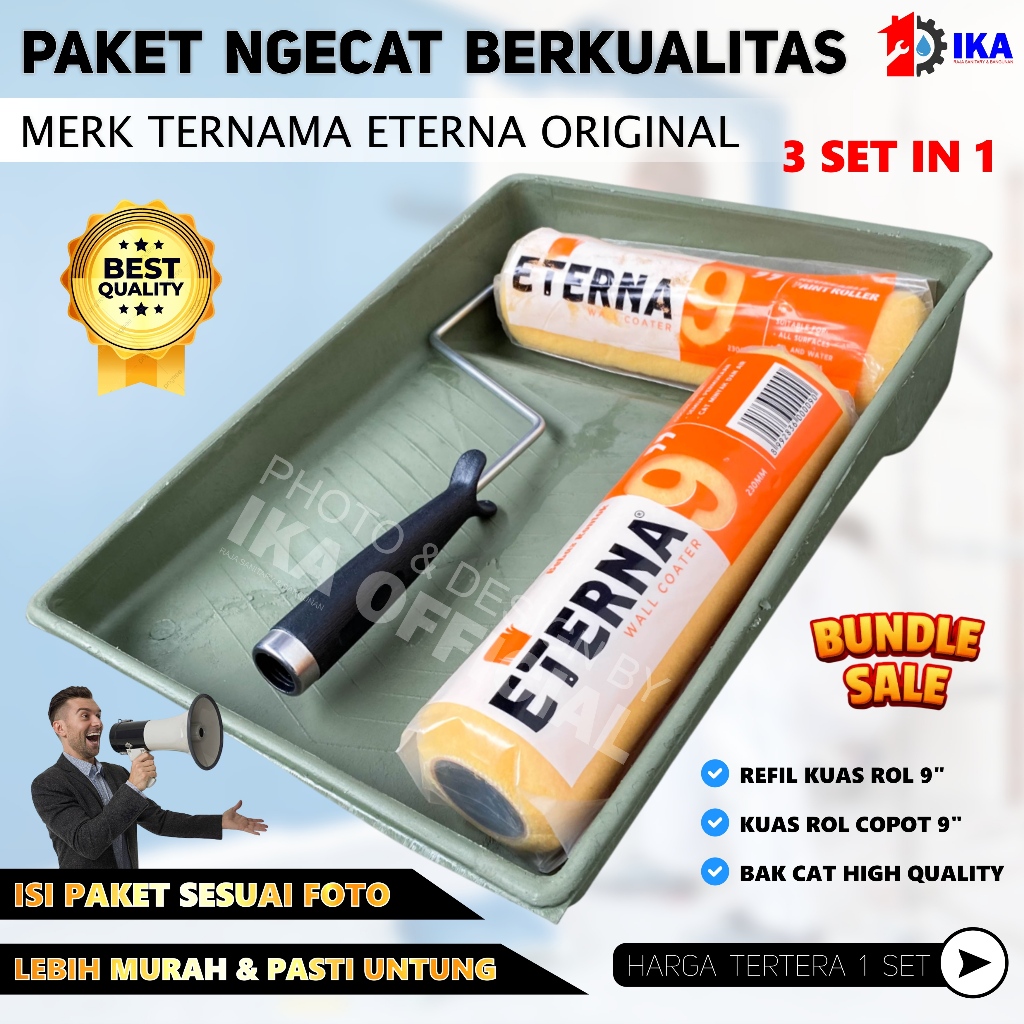 Paket 3 In 1 ETERNA Original Alat Bak Cat + Kuas Roll 9 Inch + Refil kuas rol copot  9” Inch ETERNA 