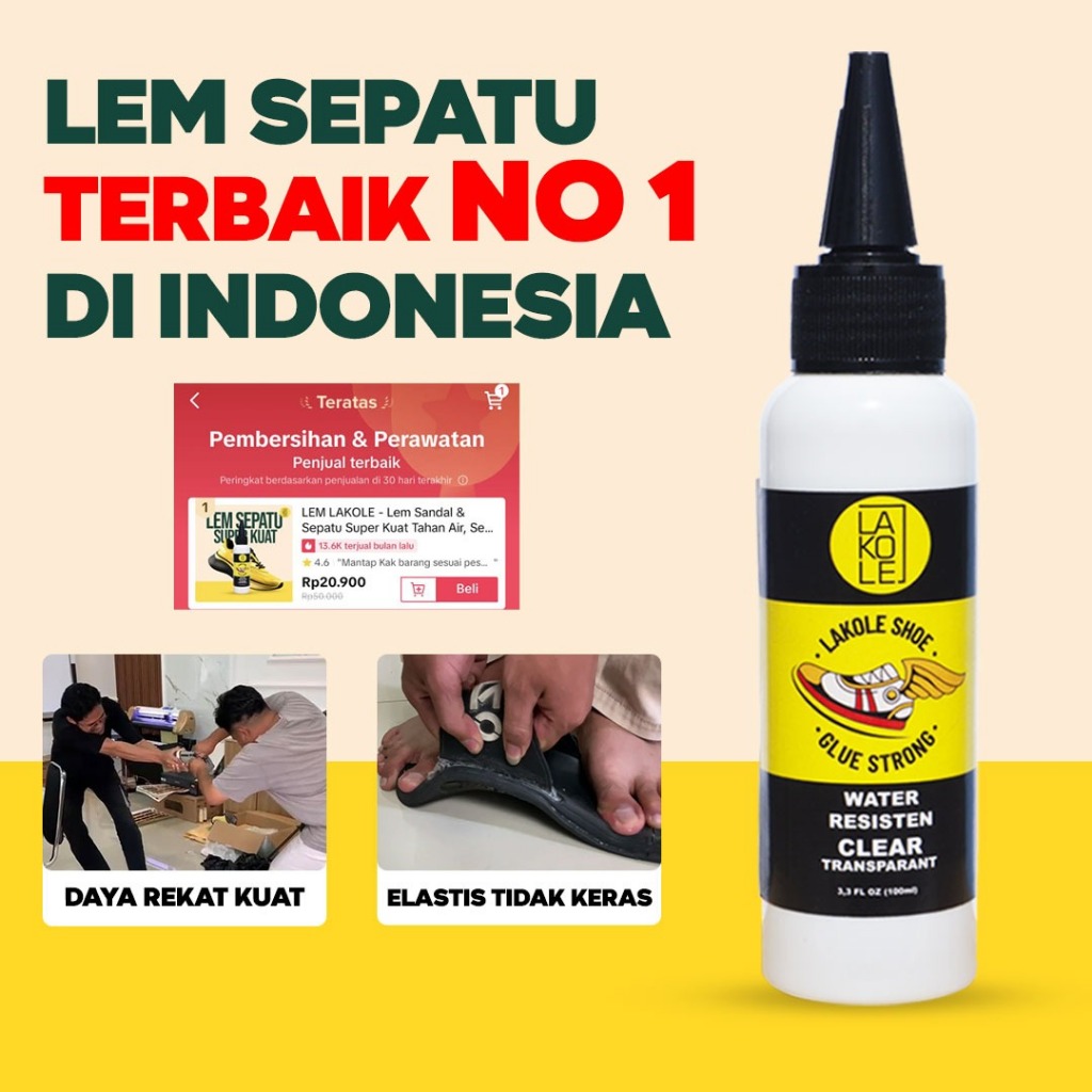 LEM LAKOLE - Lem Sepatu dan Sandal Super Kuat Tahan Air - Lem Terbaik untuk Semua Jenis Sepatu dan S