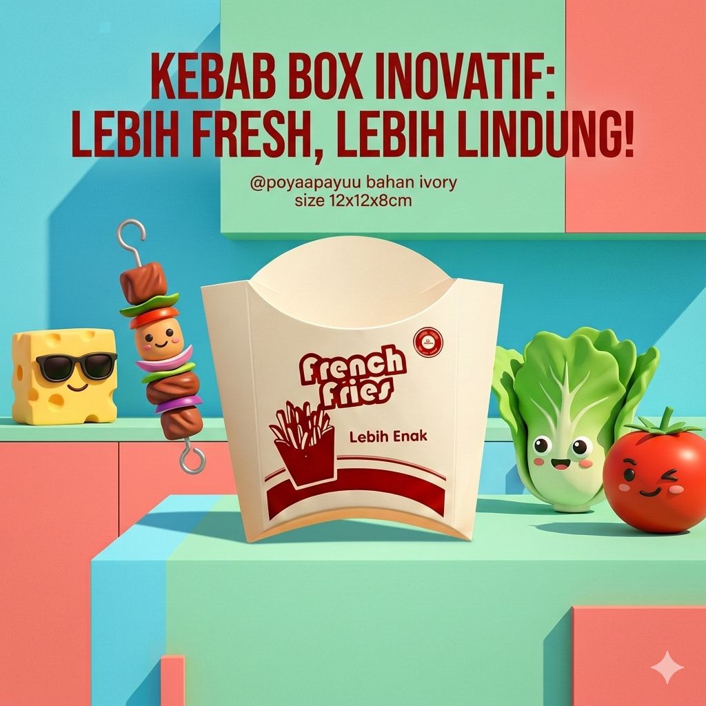 Box Kertas wadah kentang goreng/jagung isi 100 pcs bahan ivory