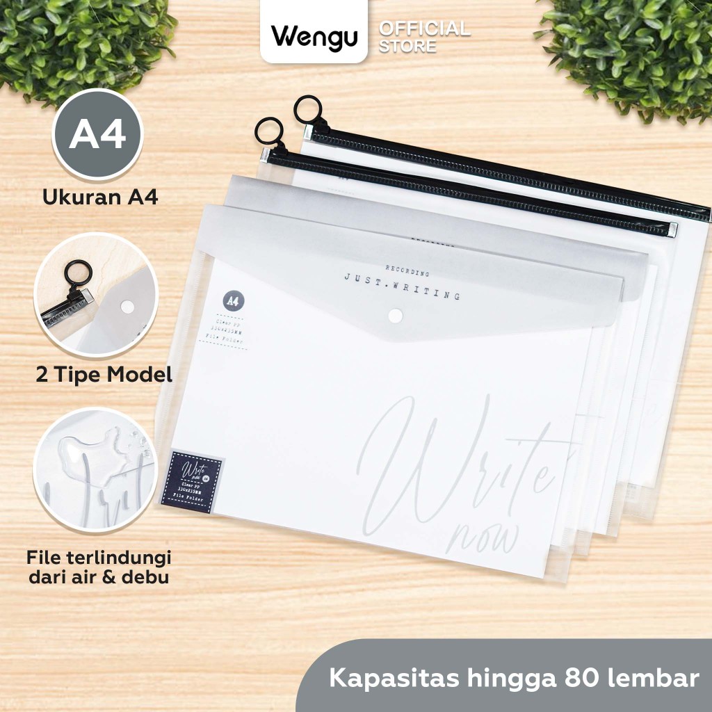Wengu Map Dokumen File Kancing / Zipper Transparan Plastik A4 Multifungsi Tebal - LBD-D