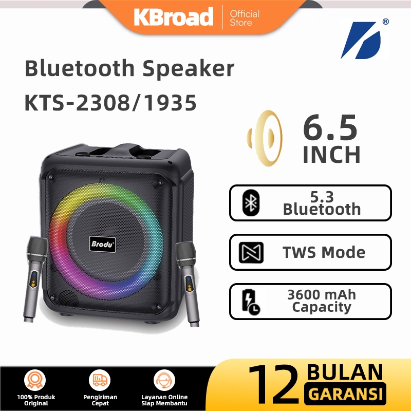 KBroad Speaker Bluetooth Karaoke BTS-1935/KTS-2308 2 Mic Wireless Salon Portable RGB Super Bass
