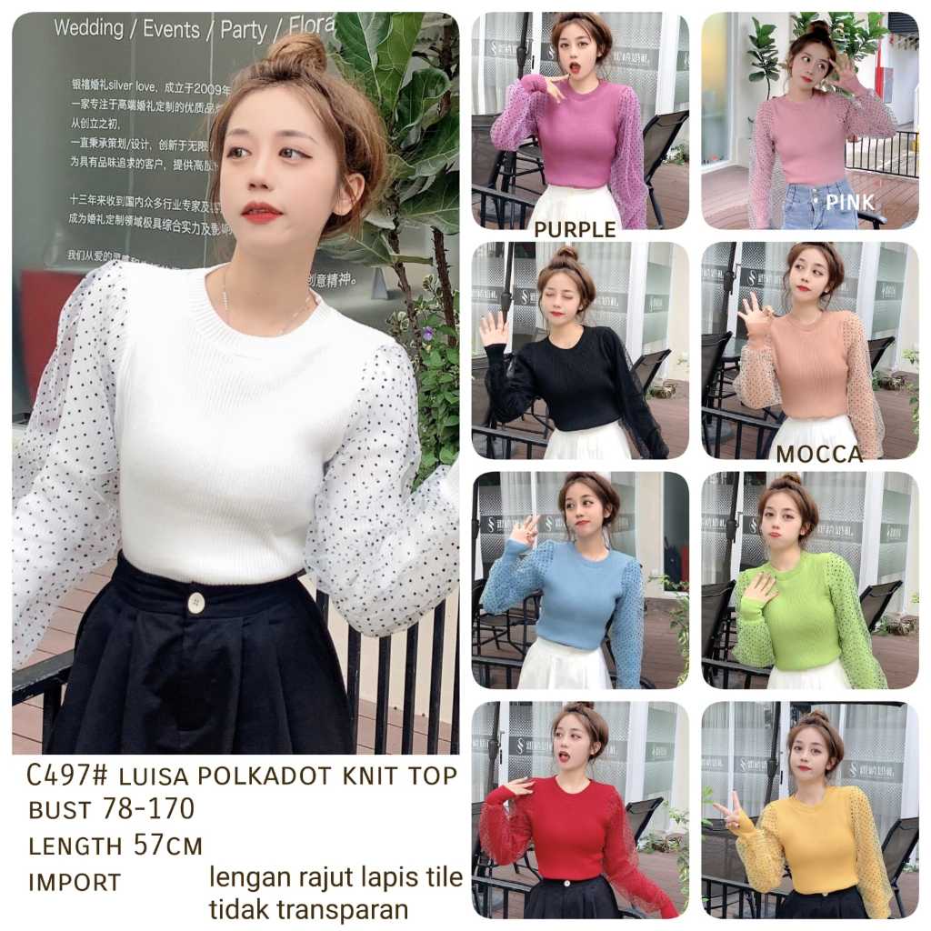PROMO TM C497# Luisa polkadot knit top 3M ORIGINAL