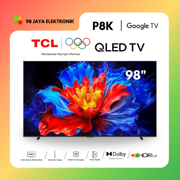 Google TV TCL 98P8K 98 Inch QLED TV 4K UHD TCL 98P8K Dolby Atmos TCL 98 Inci