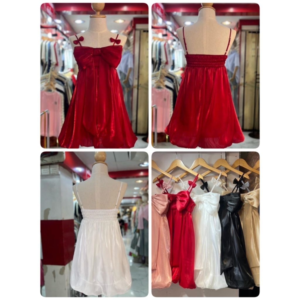 Elxie - 802 / dress wanita / Mini dress babydoll ribbon / dress mini pita depan / dress mini pita ca