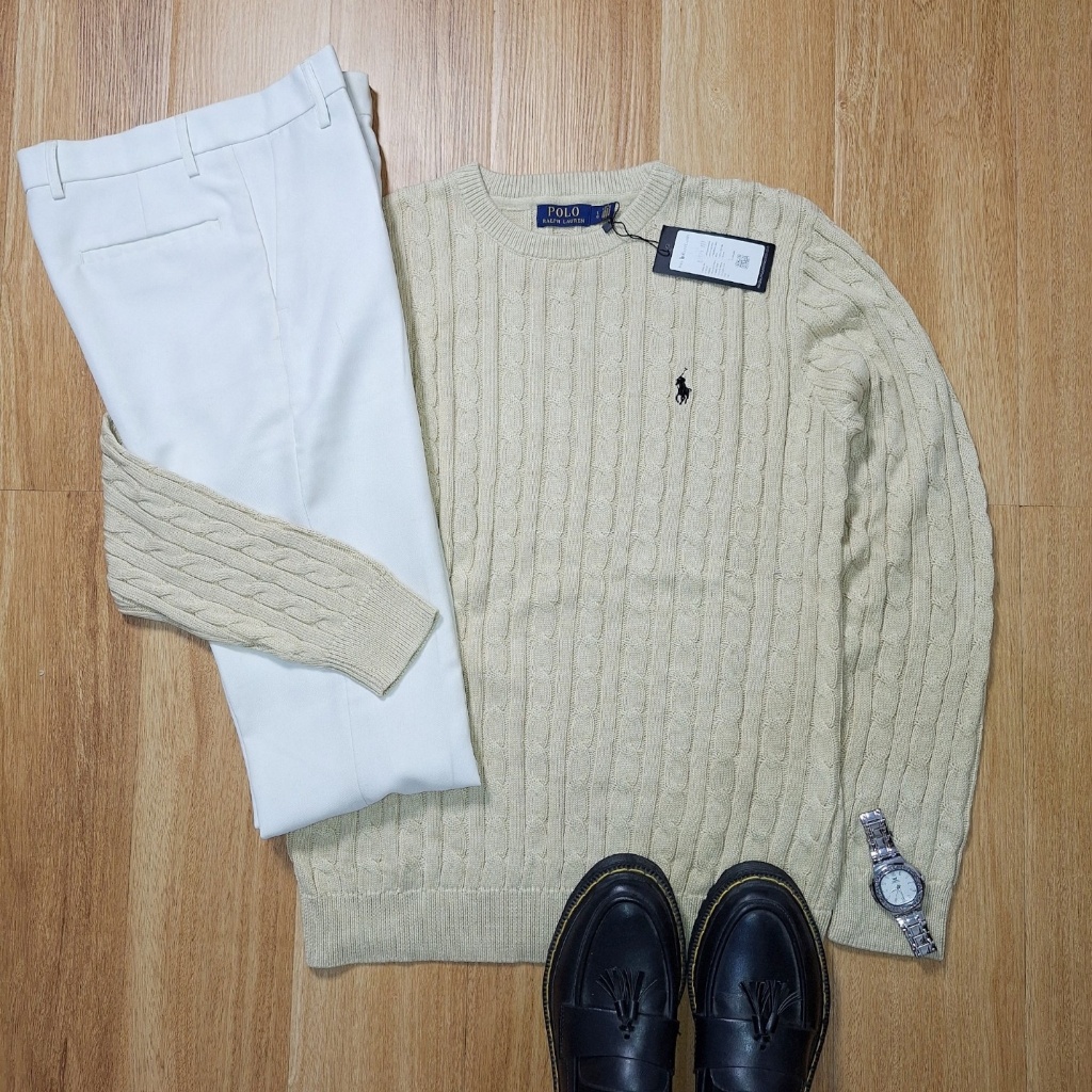 New Cable Knitwear Sweater Cream Polo Ralph Lauren Pria Wanita Cotton Original