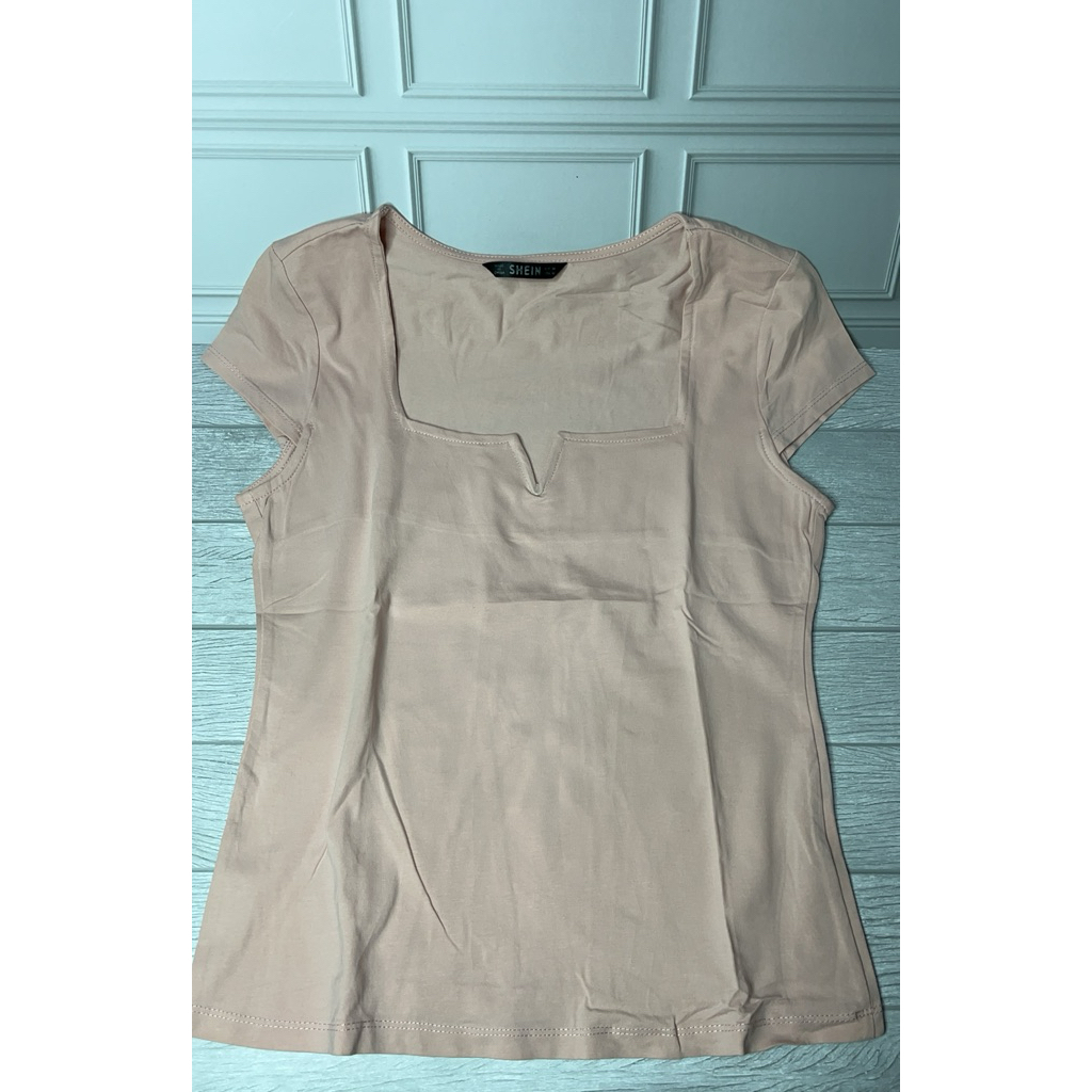 atasan pink lengan setengah atasan leher v pink kaos pink