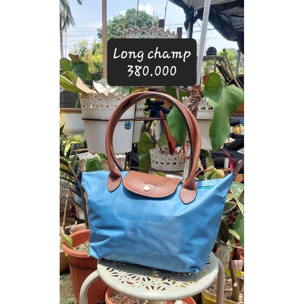 Preloved shoulder bag lc biru kanvas mix kulit