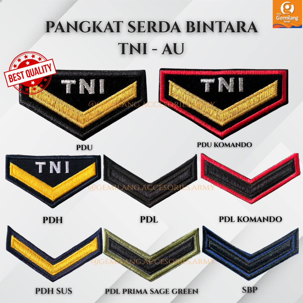 Pangkat SERDA PDU TNI AU | Bordir pangkat Serda Bintara AU | Pangkat PDH TNI AU | Pangkat PDL TNI AU