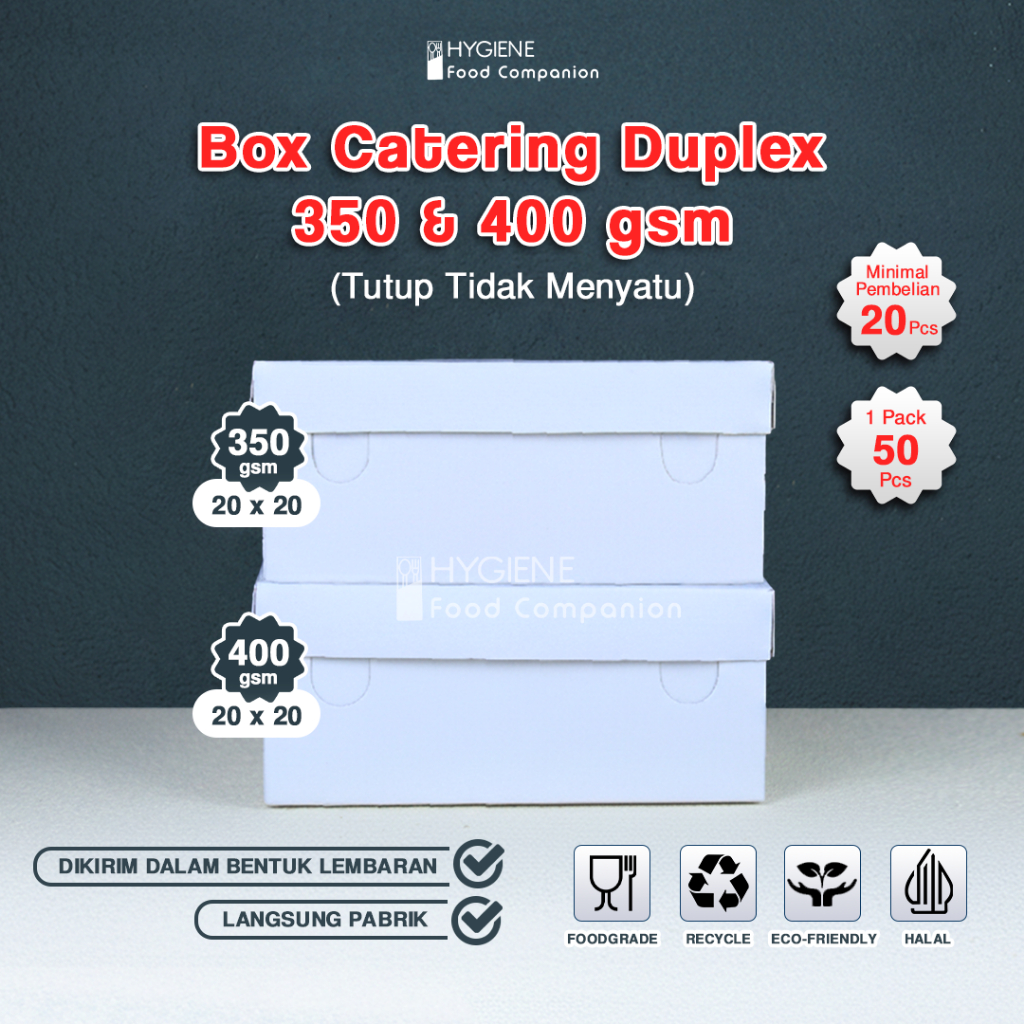 CATERING BOX DUPLEX 20 X 20 / KOTAK MAKAN KERTAS PUTIH UK.20