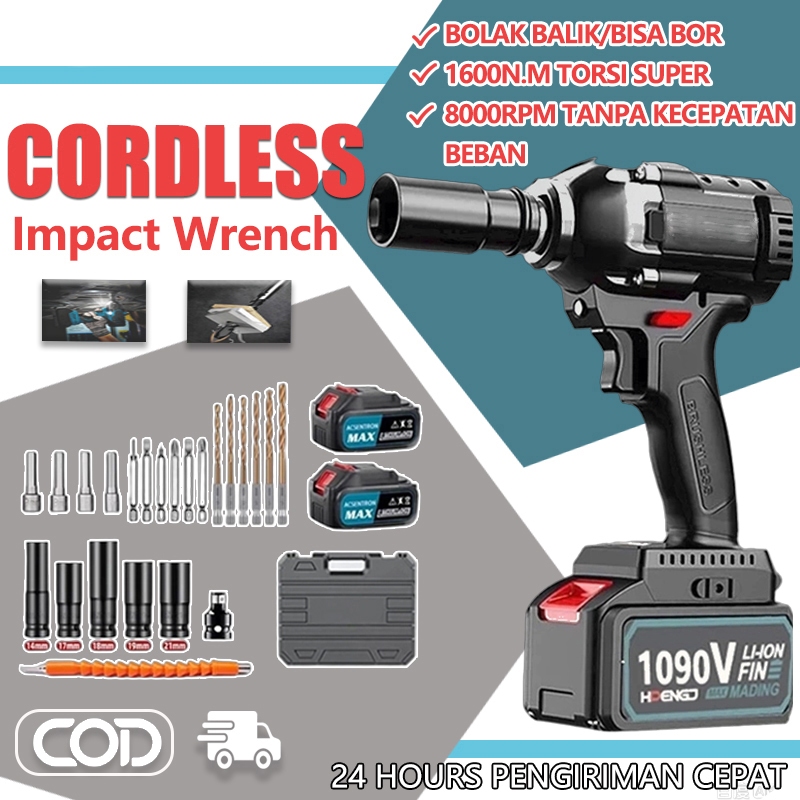 TERBARU!! Cordless Impact Wrench1090V Impact Wrench Cordless 588V Baterai Brushless Impact Wrench