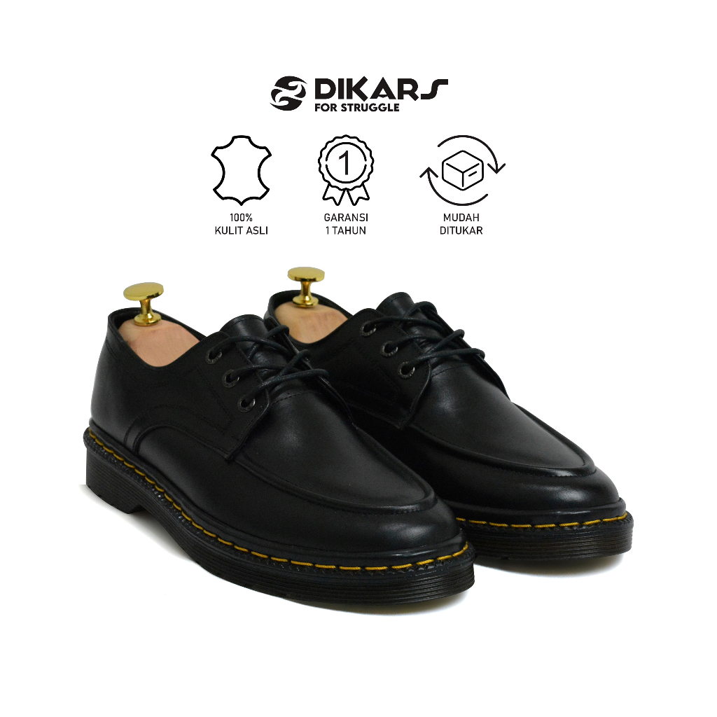 DIKARS Keling G.2 Sepatu Oxford Pria Kulit Hitam Model Keling G.2 dengan Sol Karet G.2 Sepatu Oxford