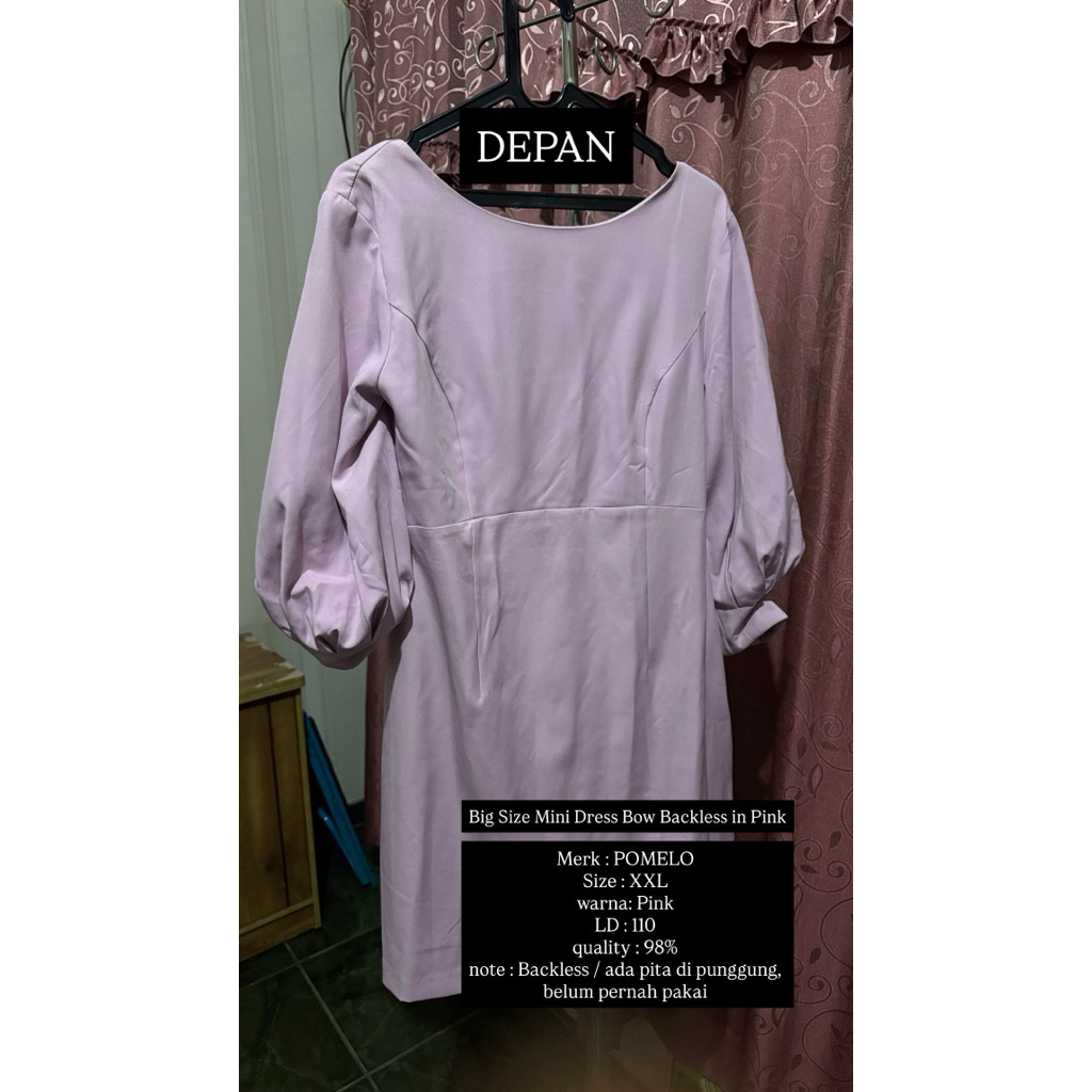 Big Size Mini Dress Bow Backless in Pink