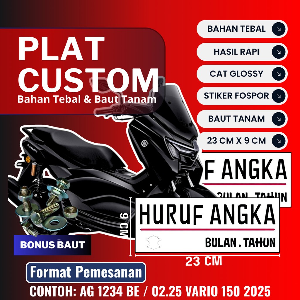 PLAT MTR BAUT TANAM WARMA PUTIH / PLAT PUTIH BAUT TANAM 1 PCS