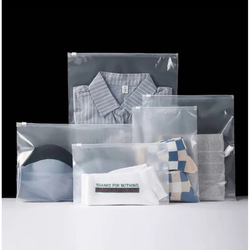 Zipper Bag Frostad Ziplock Pouch Bening / Plastik Baju Travel / Ziplock Mika PVC Bening
