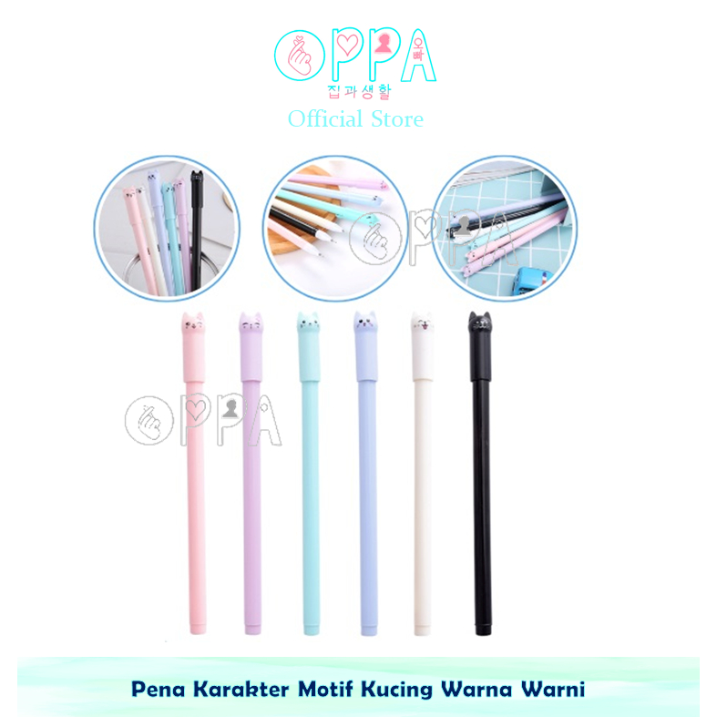 OPPA - BISA COD Pena Karakter Motif Kucing Warna Warni / Pulpen Karakter Gel Imut / Bolpen Lucu Mura