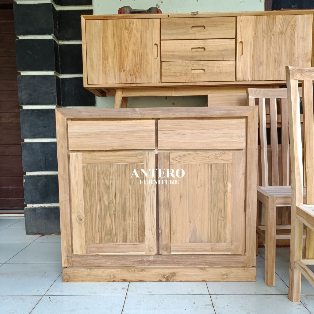 lemari bufet dapur minimalis kayu jati solid