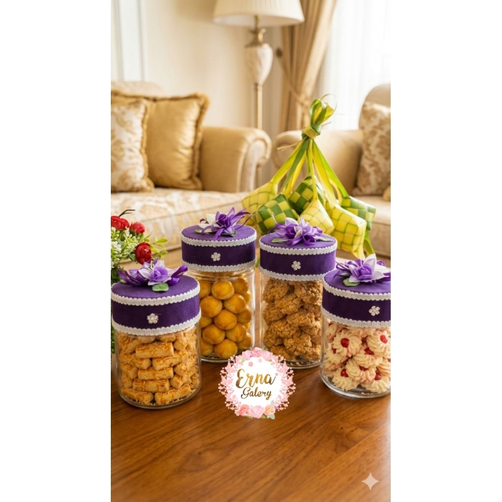Tutup toples hias ungu tua ( pirex/ jerek/picenza dll