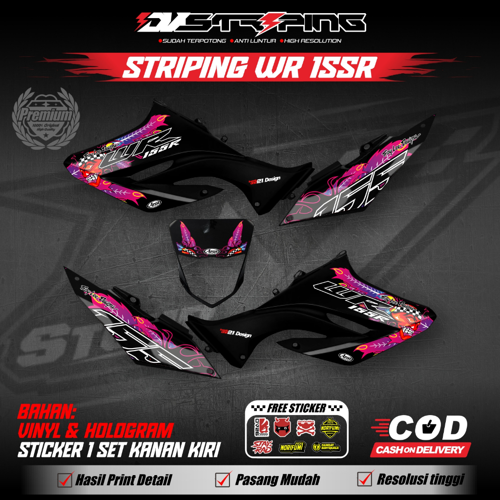 STRIPING STICKER WR 155 MOTIF ARAI | Striping Holoram Yamaha WR 155 | Sticker Variasi WR 155