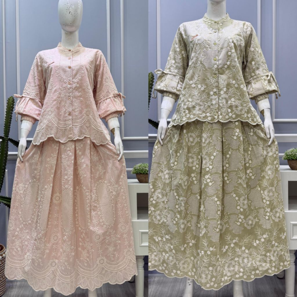 salvina setelan Rok katun brukat bordir bolong