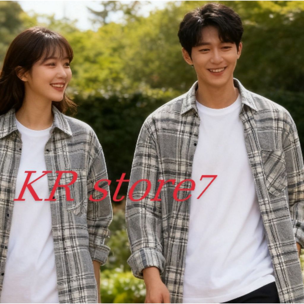 Kemeja Flanel Abu-abu Lengan Panjang Pria Wanita