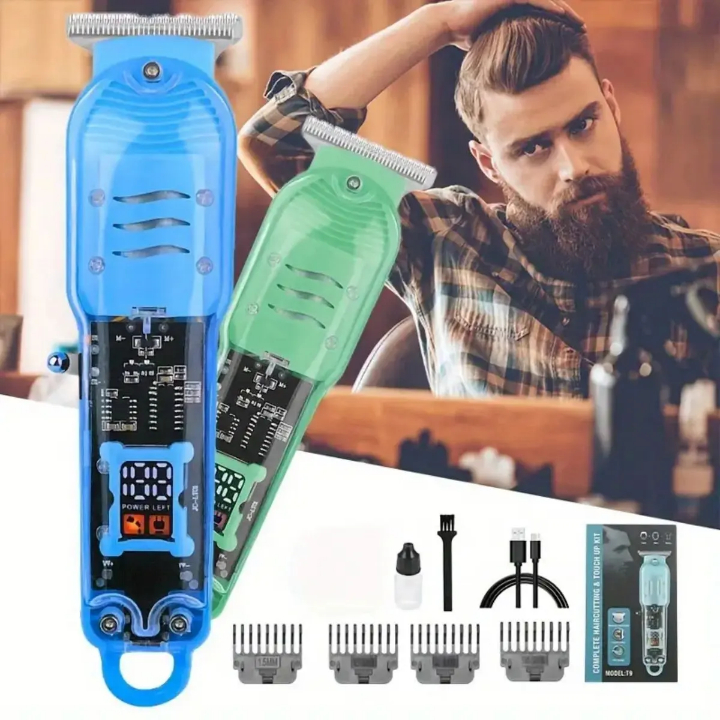 Alat Cukur Rambut Jenggot Elektrik Transparan Tanpa Kabel untuk Pria Sisir Pengatur Panjang Rambut D