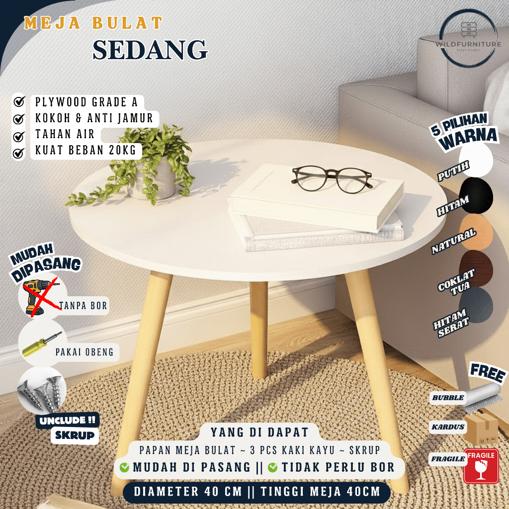 [WILDFURNITURE] MEJA BULAT BESAR MEJA RUANG TAMU MEJA CAFE MEJA MAKAN MEJA TERAS MEJA BULAT MEJA BUL