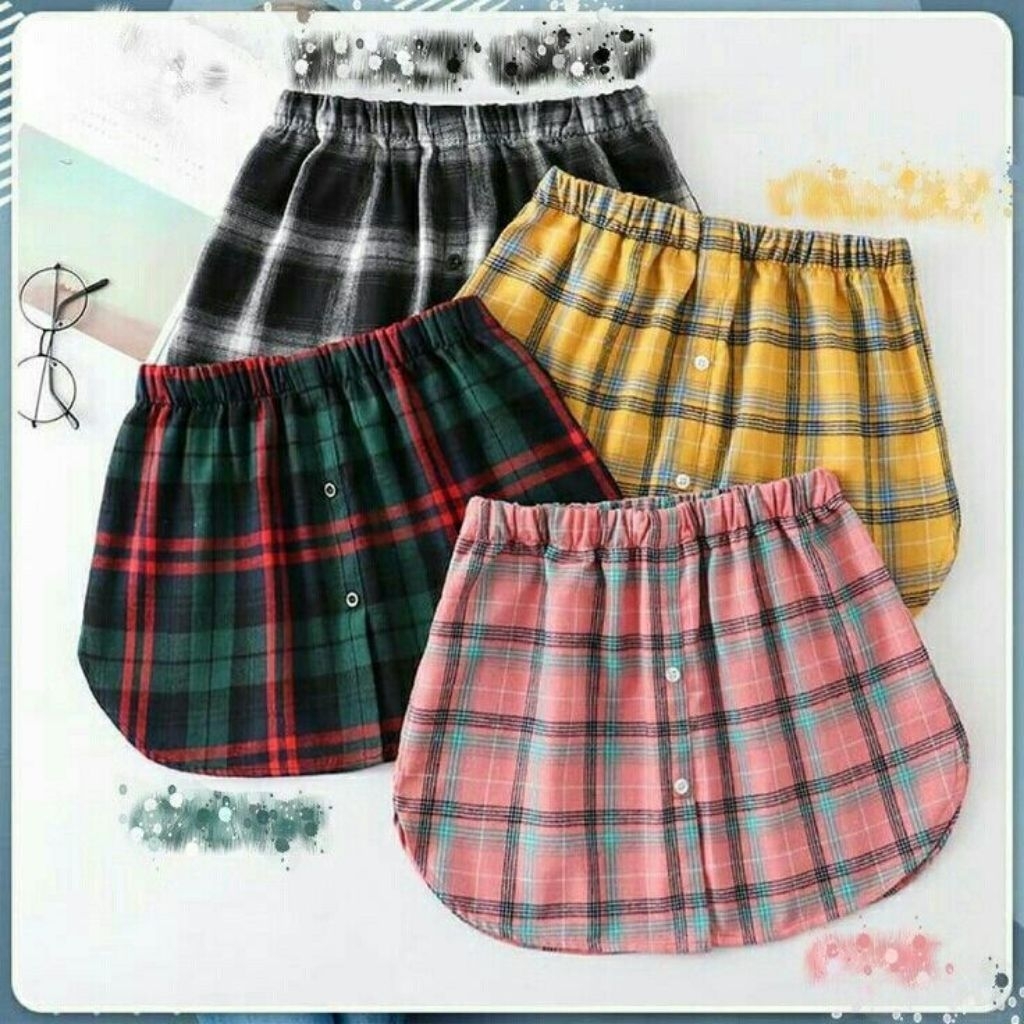 Rok Kemeja Palsu Pelapis Kaos Fake Layering Motif Kotak -  Kotak Random