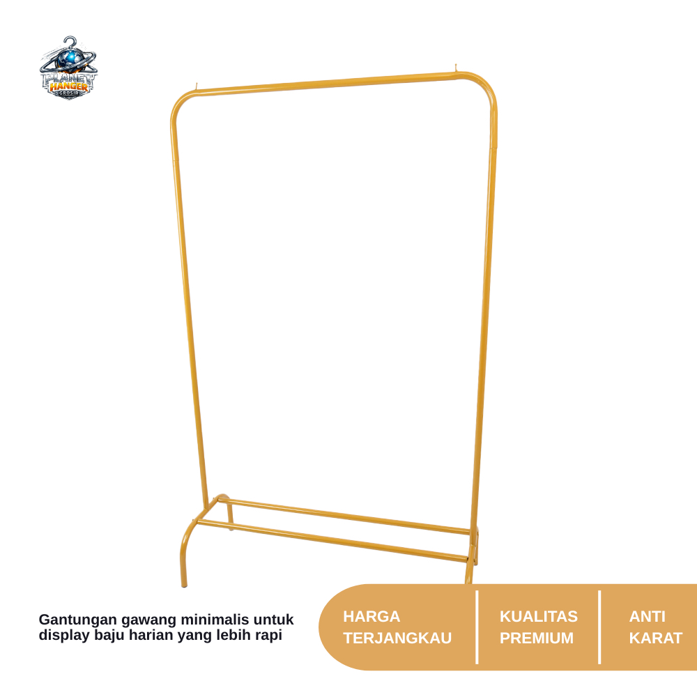 Stand Hanger Rak Gantungan Baju Single Besi (Gawang) Gold