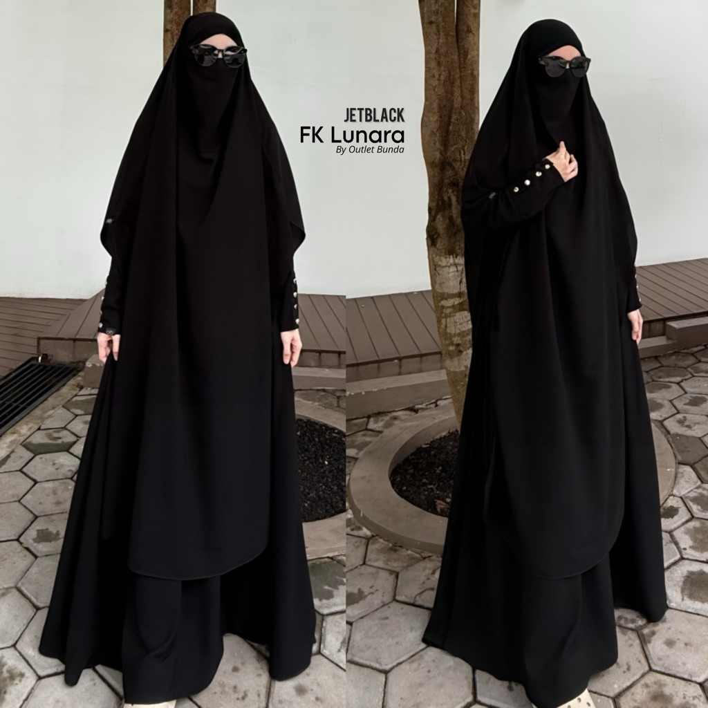 Outlet Bunda | French Khimar Lunara Spesial JETBLACK - Hijab Haji Umroh Syari