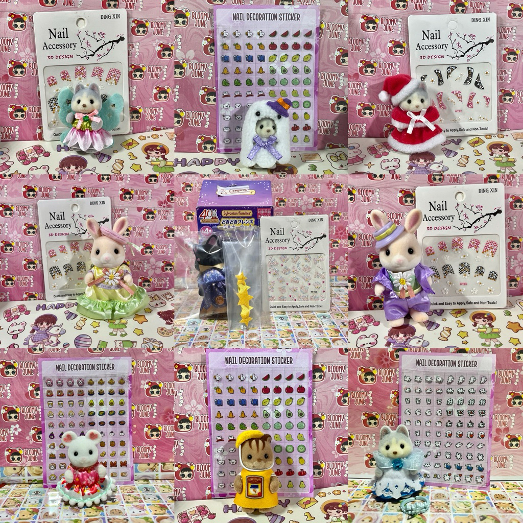 [Updated 21/3] Bundle Sylfam Set Nail Sticker Motif Kartun Sylvanian Families. Nail Decoration Stick