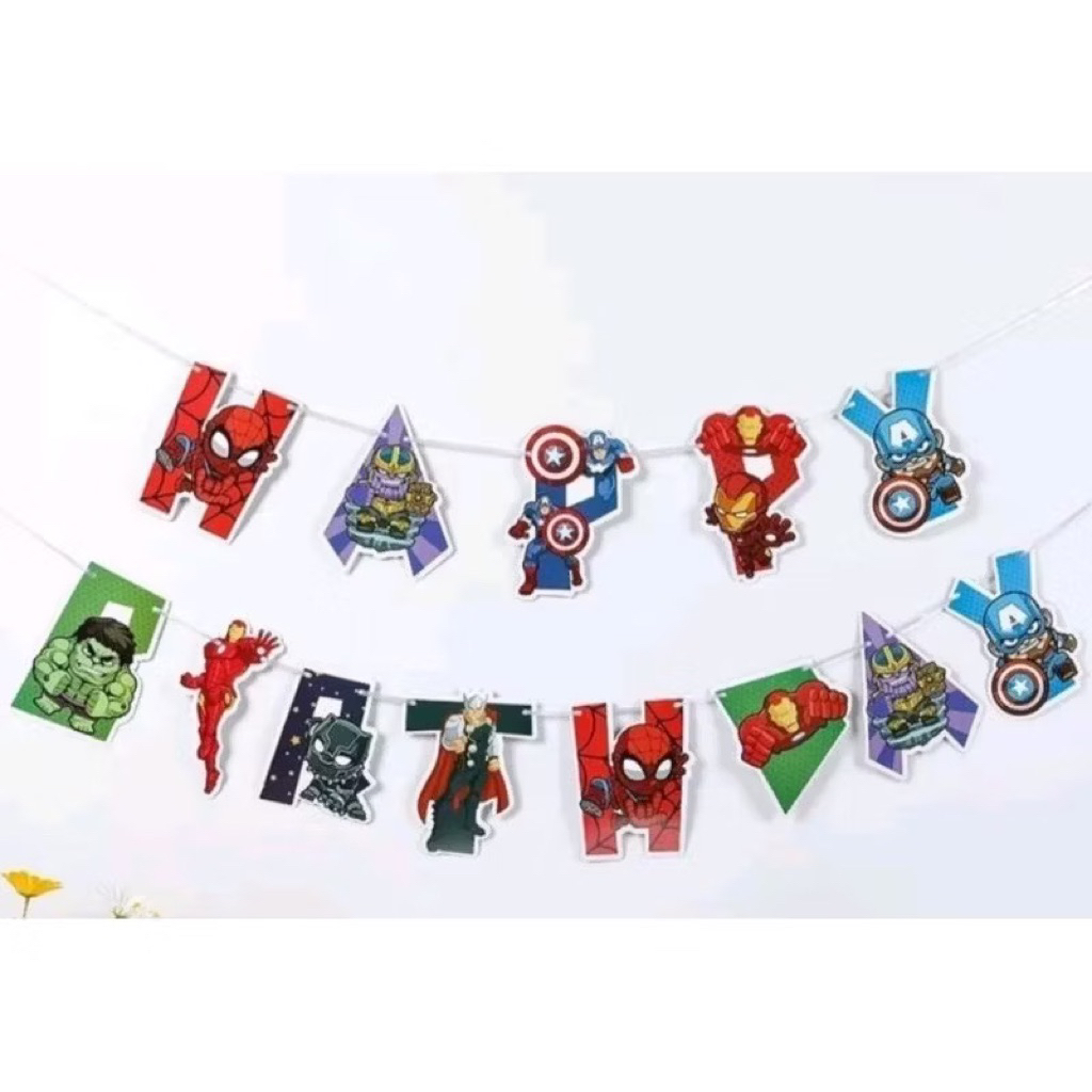 Banner happy birthday tema avenger spiderman captain america kapten amerika hulk antman ironman aven