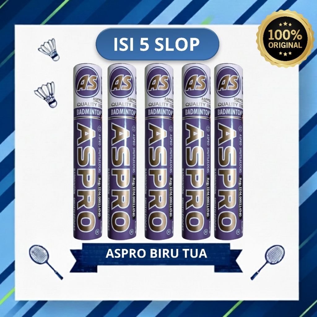 KOK ASPRO BIRU TUA/Kok Bulutangkis/100%Original/ISI 5 SLOP