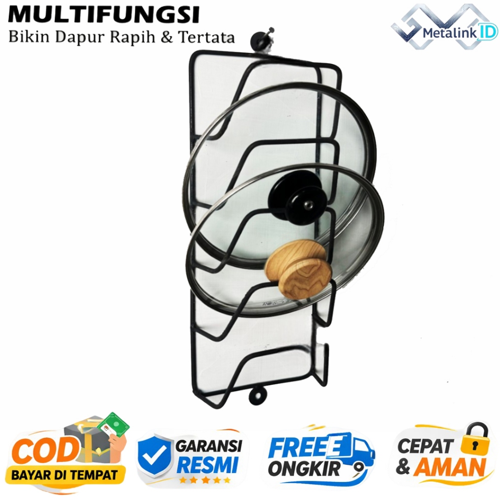 Rak Tutup Panci Dinding Besi Tebal – Gantungan Tutup Panci & Peralatan Dapur Anti Karat