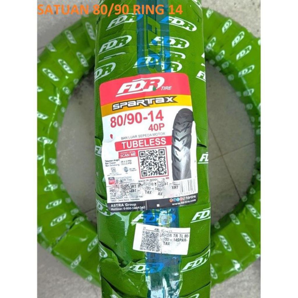 BAN LUAR MERK FDR 80/90 RING 14 SPARTAX TUBLESS