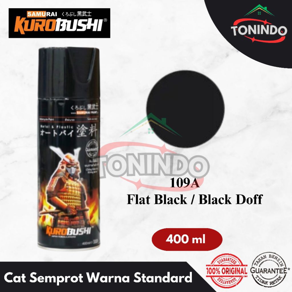Samurai Paint Cat Semprot 109A Flat Black/ Hitam Doff Warna Standard 400 ml Cat Semprot Spray Tahan 