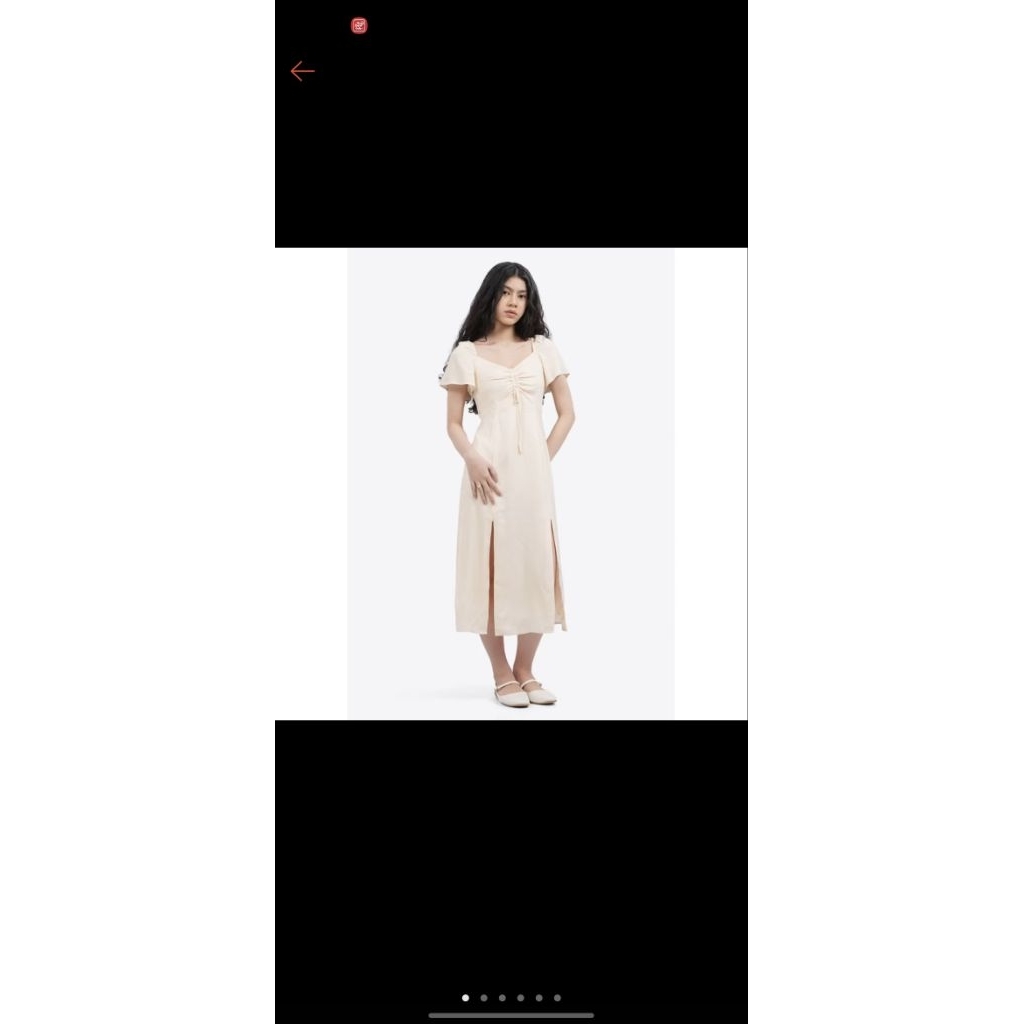 COLORBOX Puff Sleeves Midi Dress Ecru